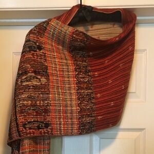 Unique Rust Colored Shawl with fringe 70" x 15-22"
